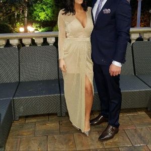 House of CB shimmer sheer split draped maxi dress